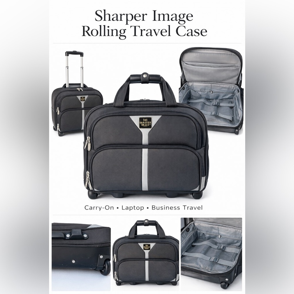 Sharper Image Rolling Briefcase Carry-On Laptop Travel Bag Black with wheels
